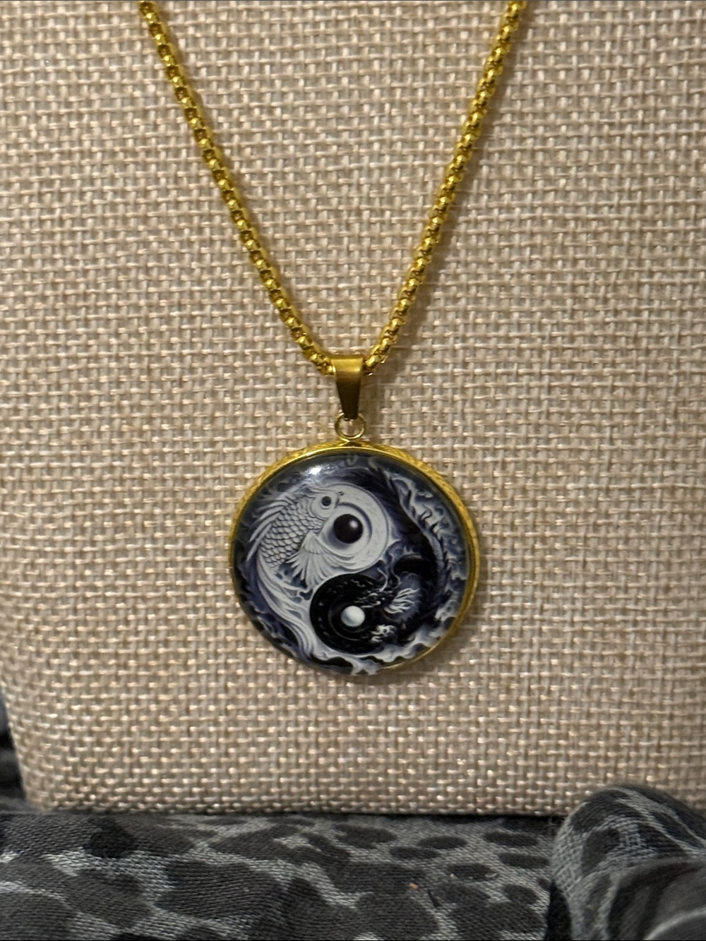 Gold-Tone Yin Yang Koi Fish Pendant Necklace - Black & White